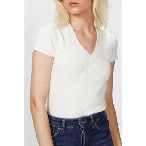 NEW 6397 ribbed mini v neck tee in white